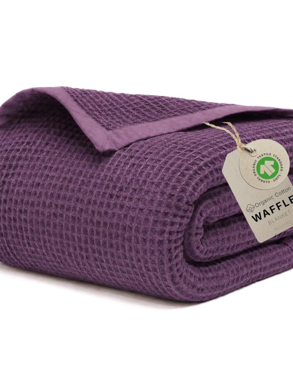 GOTS Certified 60"X80" Twin 100% Organic Cotton Waffle Blanket-Dark Purple